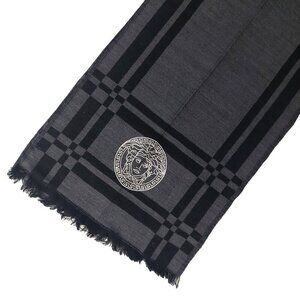 Vintage Versace Black Grey Stripe Medusa Logo Scarf Scarves